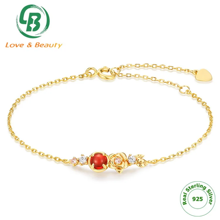 Mozambique Garnet gold plated 925 silver fashion bracelet - B007395