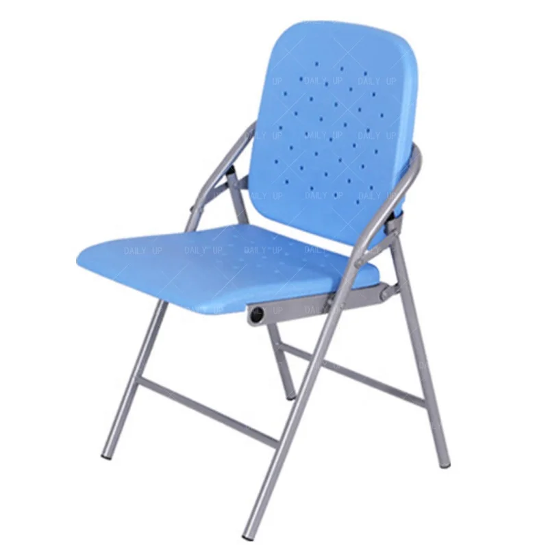 Office Conference Room Chair Upholstered PU Seat Chair with Wooden Writing Board Folding Cushion Chair