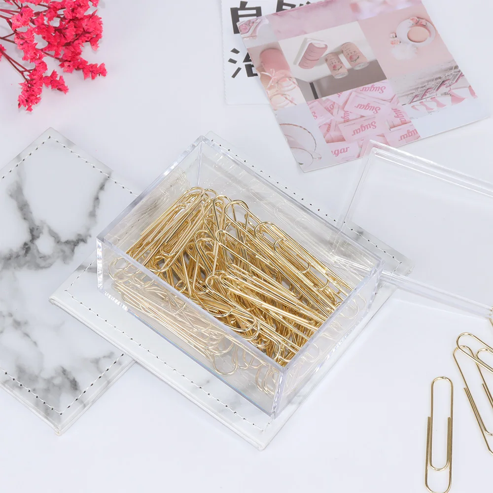 Logo customized gold metal 50mm paper clips with a acrylic box