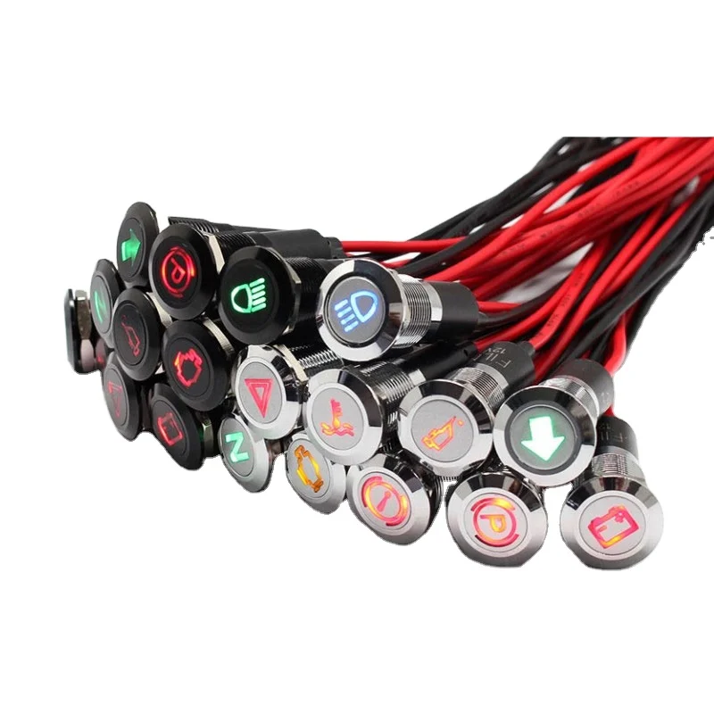 FILN12v Engine Temperature Warning Light Car Indicator Light  red blue green yellow white 8mm 10mm 12mm 14mm 16mm