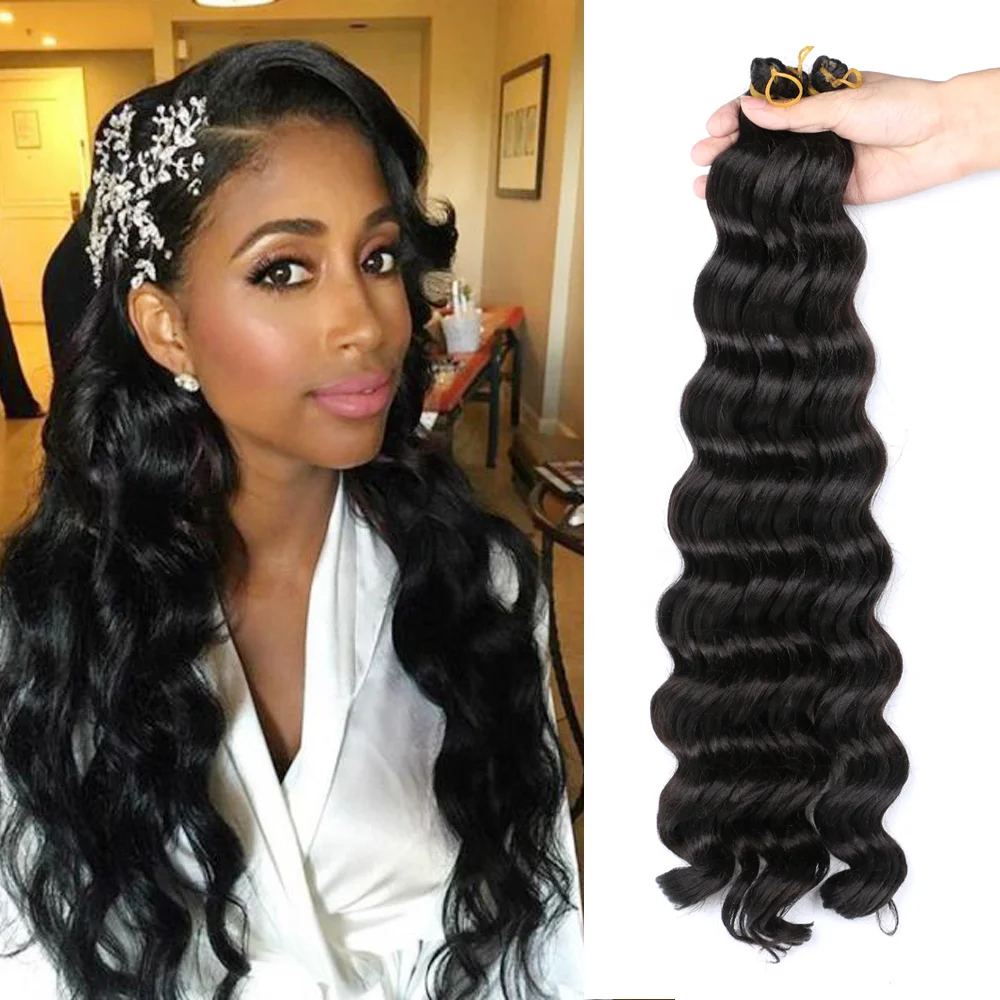 Wholesale Body Wave Crochet Braiding Hair Pre Feathered Hybrid 28inches Water Wave Ombre Braids Hair Synthetic Hair Extensions