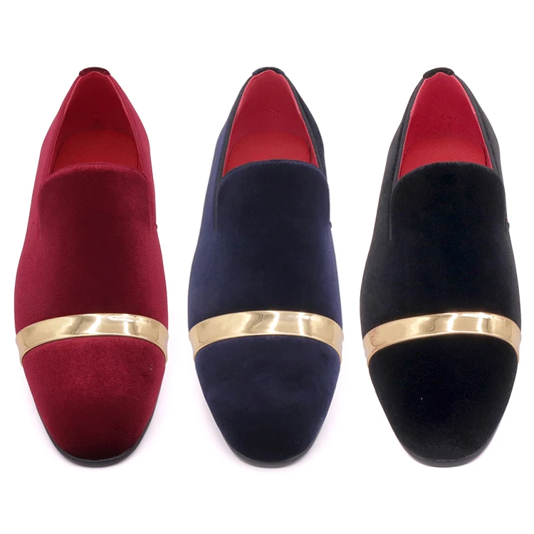 Velvet Embroidered Mens Suede PU Smoking Slippers Slip-on Loafers Shoes