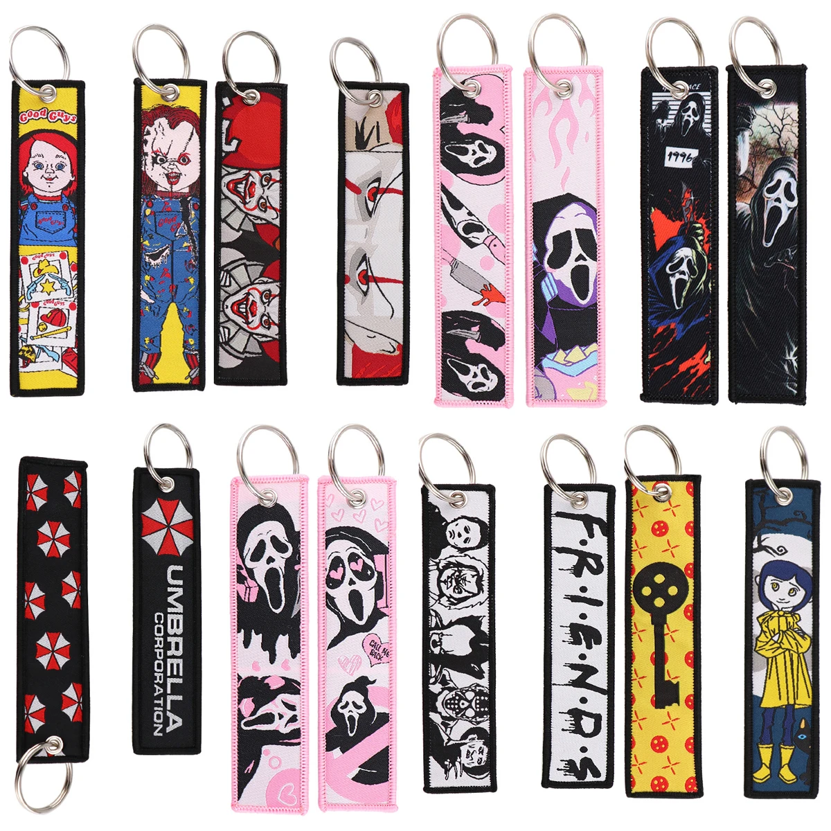 500+ Wholesale Custom Key tag Woven Key Ring Double Sided Anime Fabric Keychain Embroidery Keychains To Sublimation Keychain
