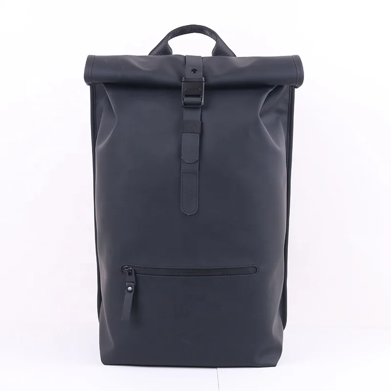 CHANGRONG Custom black waterproof Leather outdoor top roll backpack travel