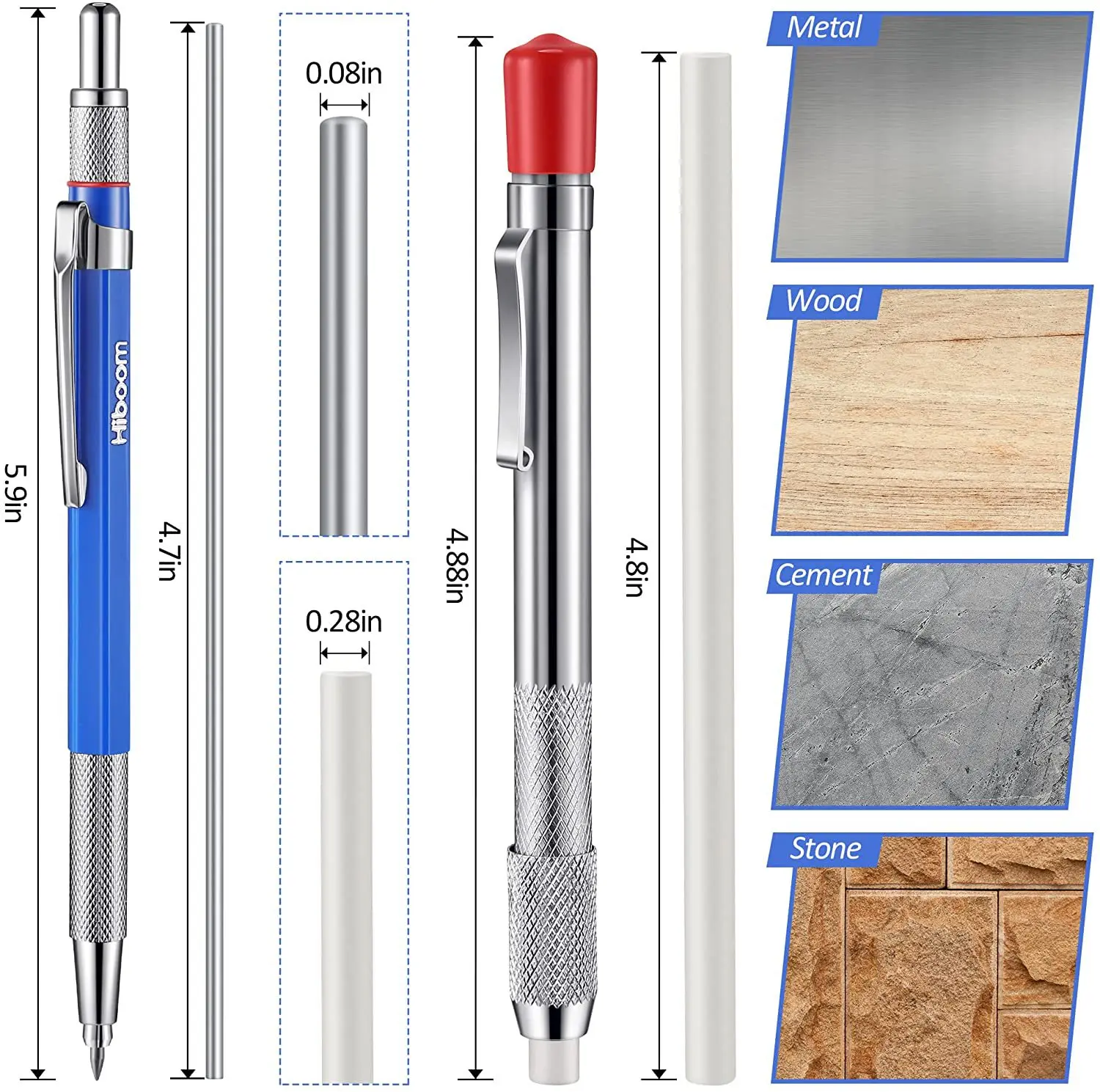 2.0 Automatic Blue Pen Set with 12 Pack Silver Core and Talcum Pencils Scoring Pencils with 2 Refills