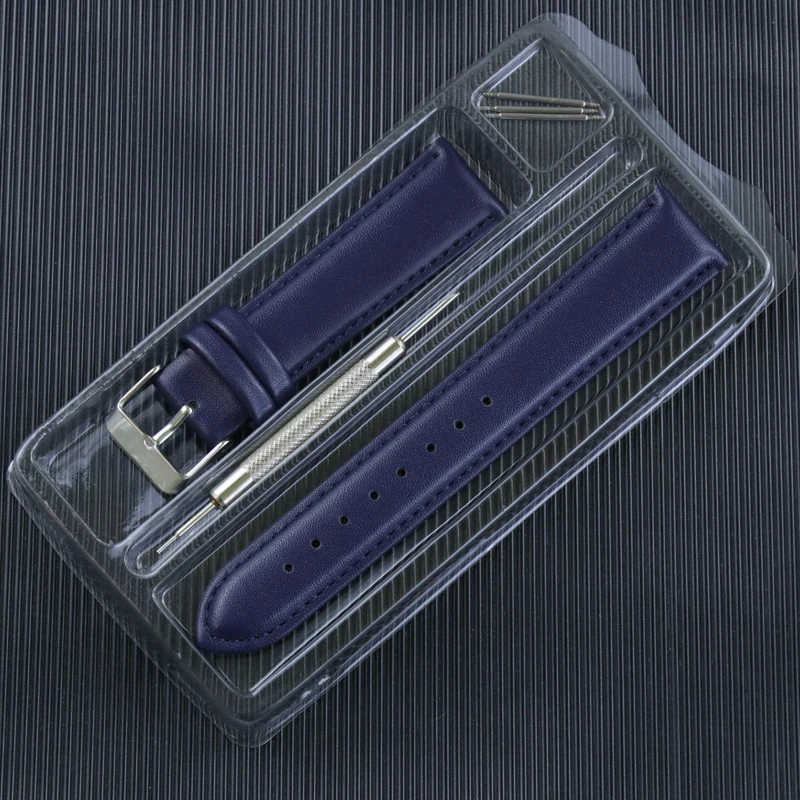 Genuine Leather Watch Strap Parts  Black Brown Blue Purple Green Pink 10mm--24mm Watch Band Accessories with Tool Set