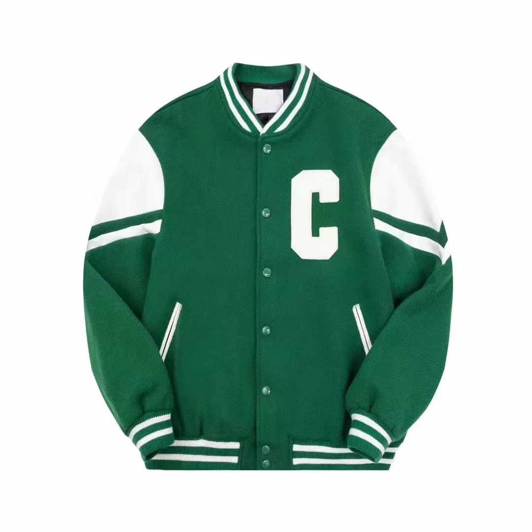 Custom Logo Autumn Classic Print Genuine Goat Wool men Baseball Varsity Jacket with Sheepskin Stitching