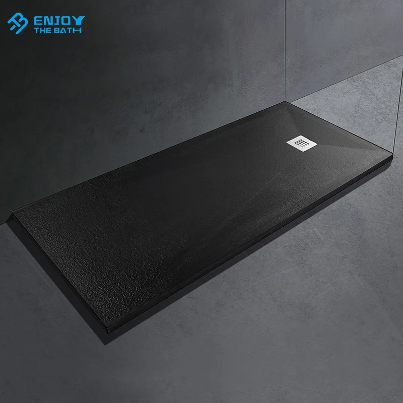 ETB Wholesale Custom Poly Marble Black Shower Tray For Bathroom Solid Surface Base Tablets Shower Steamer Tray