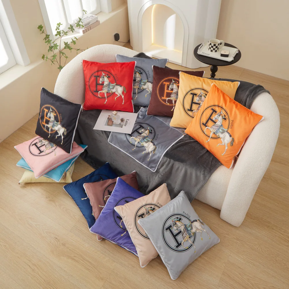 Factory Direct Ins Pillow Blanket Flannel Fleece Cartoon Printed for Home and Car Foldable Pillow and Blanket Set