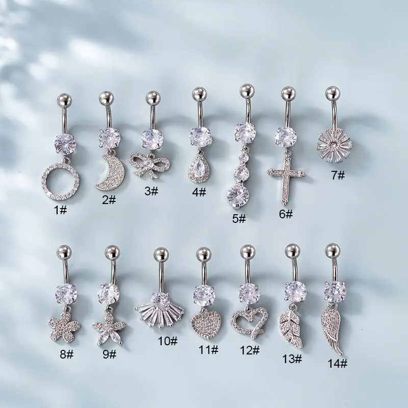 1.6X10mm Surgical Steel Navel Rings Belly Piercing Jewelry Cz Dangling Belly Button Rings
