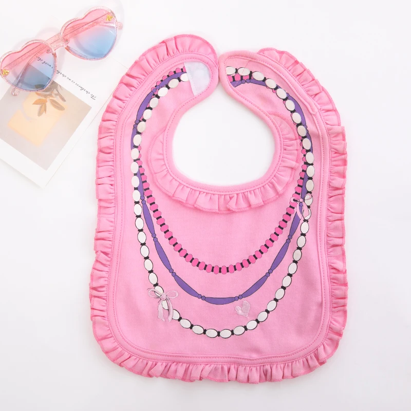 Pink Lace Bib Baby Muslin Bibs Drool Bandana Soft Adjustable Baby Cotton Bibs for Newborn Baby Girl Boy Toddlers Infants