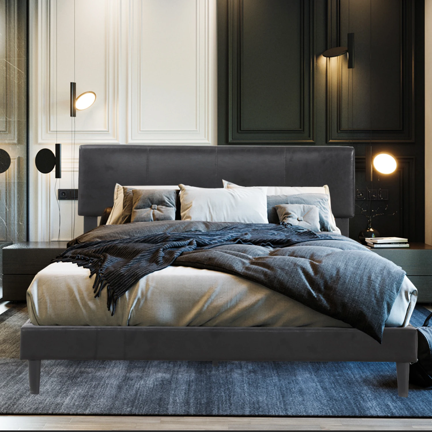 Hottest Sales upholstered faux leather platform beds, Bed Frame upholstered luxury