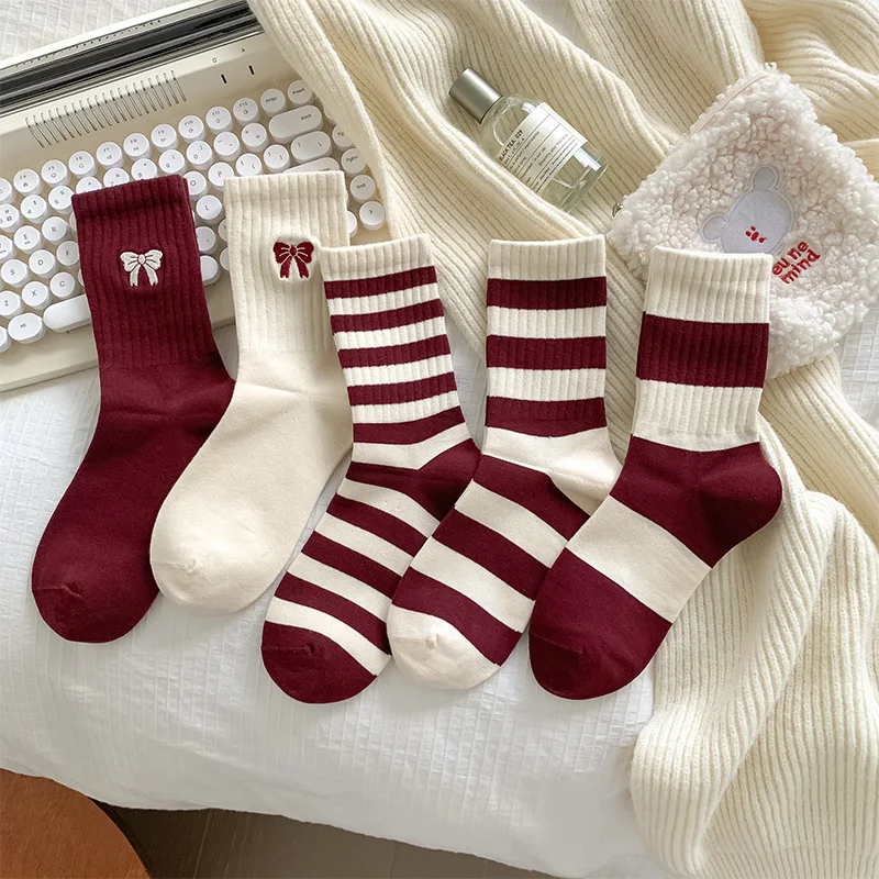 Long Socks Women Girls Sweet Bow Sock Casual Crew Loose Sox Streetwears Autumn Winter Mid-tube Stockings