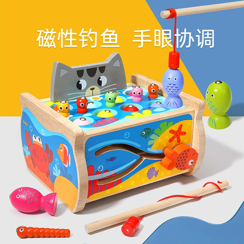 Детские деревянные Магнитные игры игрушка для рыбалки 3D Рыба детские развивающие игрушки