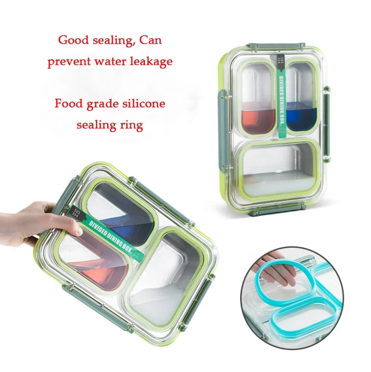 SS304 food grade leakproof wholesale school 3/4 compartment insulated stainless steel bento lunch box