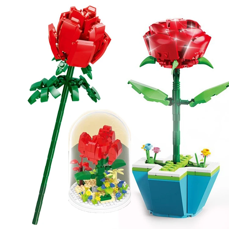 Changxi Trade $1 items Promotion Toys Small Rose Flower Building  Block Toy