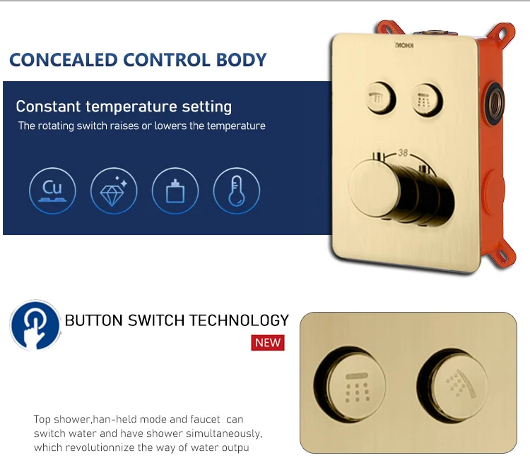 wholesale high quality Chrome square rain smart thermostatic concealed shower mixer valve