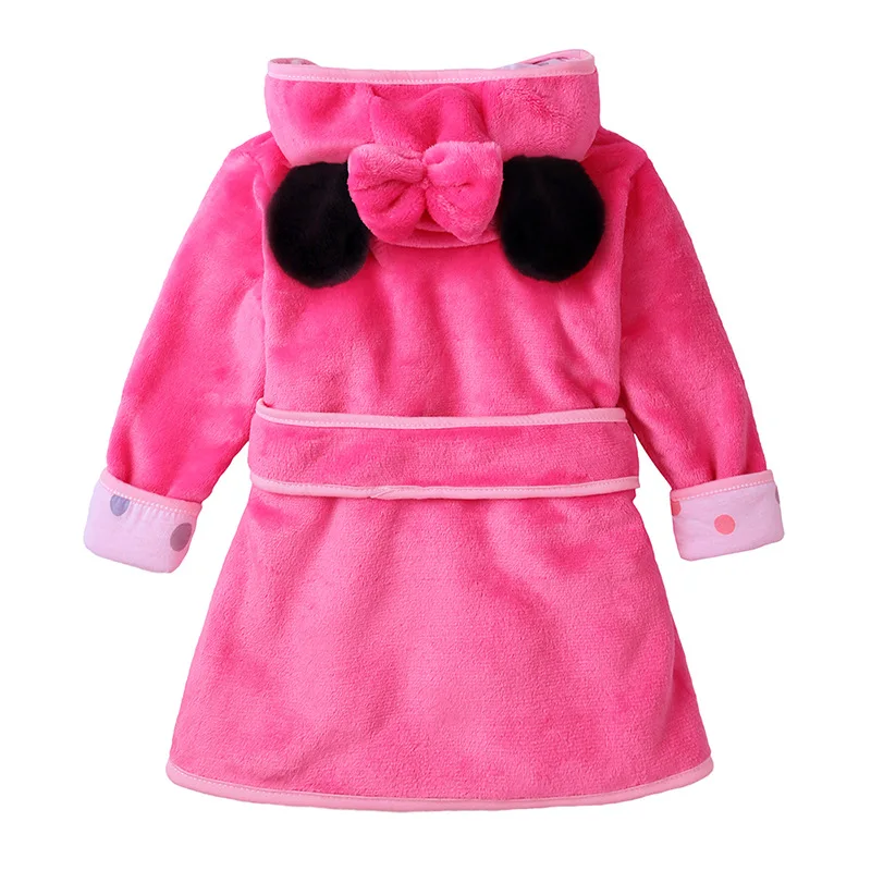 Winter Warm Kids Robe Hooded Pajamas Flannel Boy Girl Bathrobe Cartoon Sleepwear Nightgown Child Clothes
