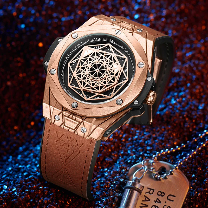  ONOLA 3810 Новое поступление Мужские кварцевые часы цвета розового золота идеальный ремешок из искусственной кожи водостойкие деловые наручные с персонажем