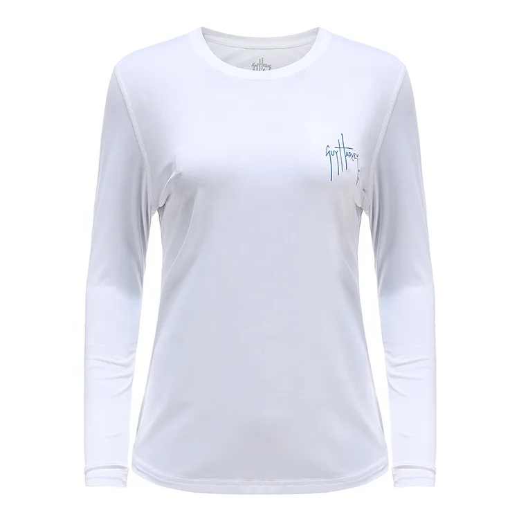 Hot wholesale Flower and Marlin white long sleeve womens fishing shirt