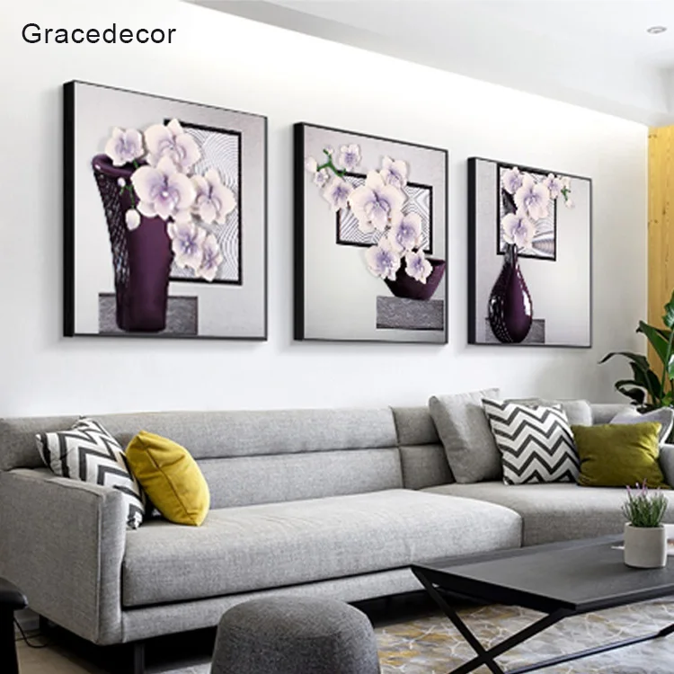 3 Panels 3D Relief Painting Resin Home Decor Wall Art