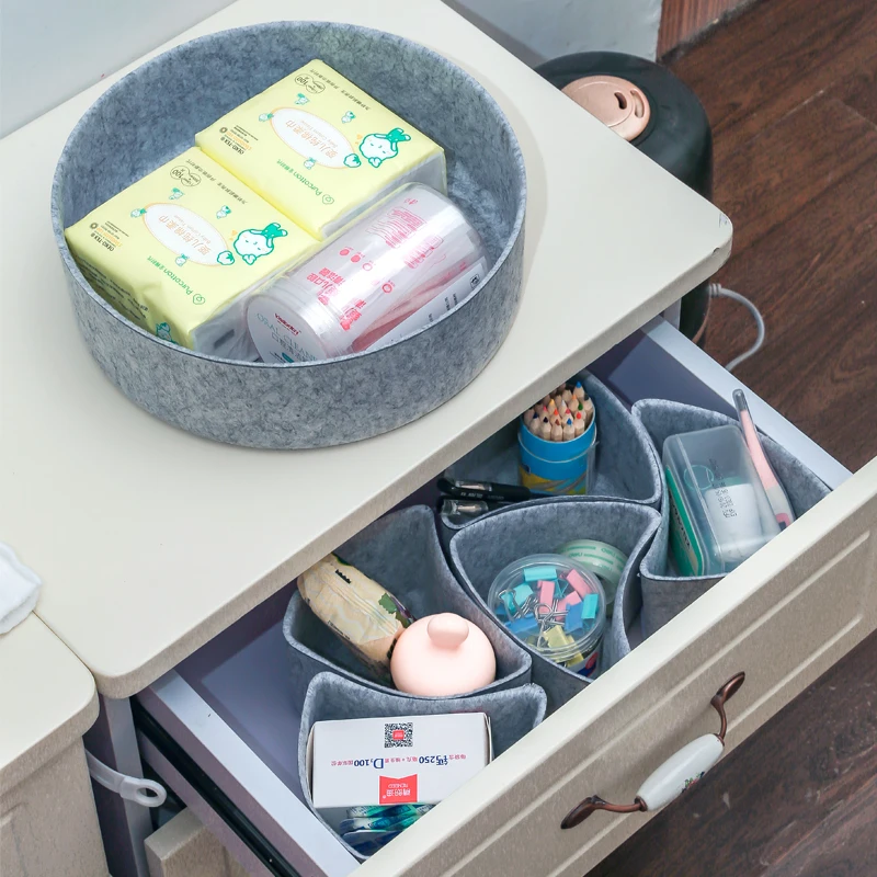 Multifunctional home organizer hard felt storage boxes round drawer organizer tray dividers bins