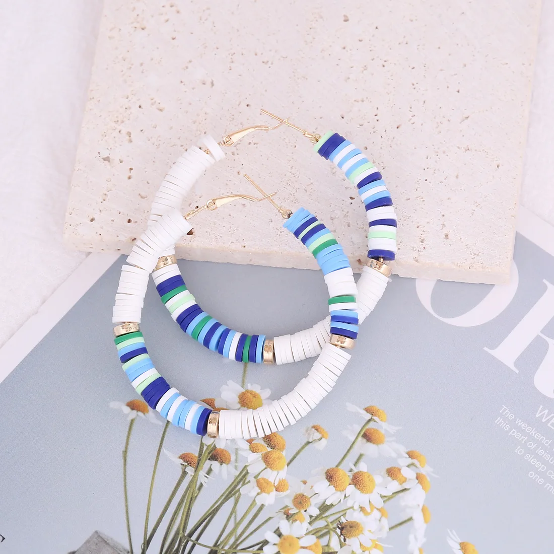 New Arrival Custom Polymer Clay Earrings 60mm Bohemian Earrings Gold Hoop Earrings for Women