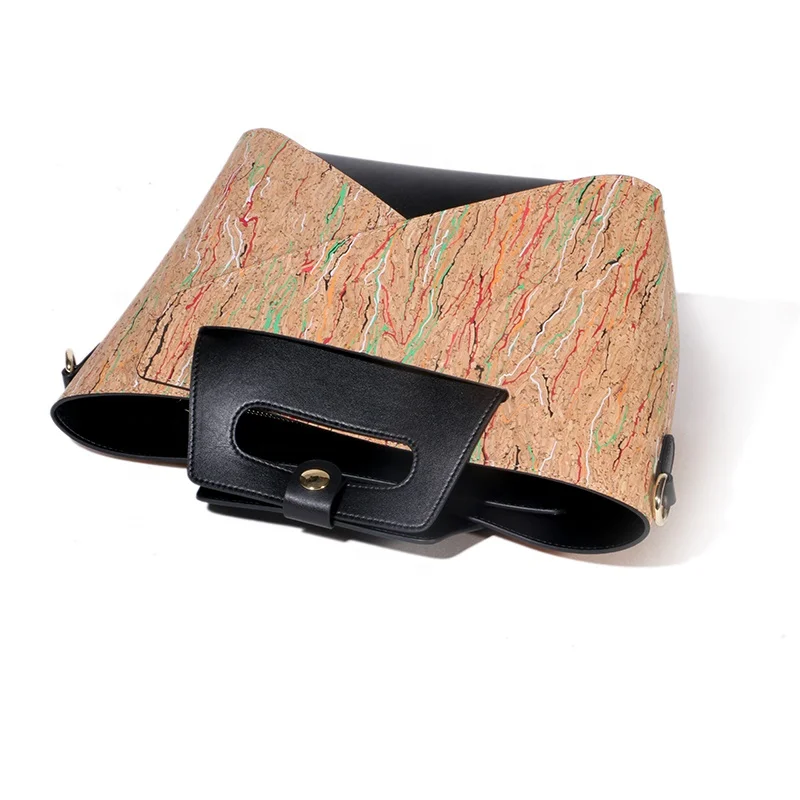 High grade natural cork handbag set 2 in 1 Lightweight Durable Portugal cork tote bag custom patterns printing cork bag