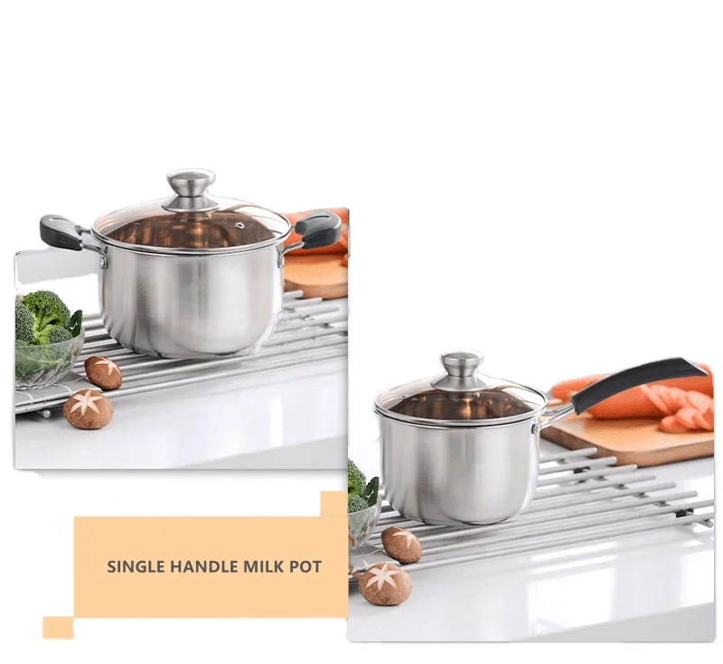 2pcs cookware set 22cm Soup Pot & 18cm Milk Pot Thickened Composite Bottom Stainless Steel Pot Set With Glasses Lid