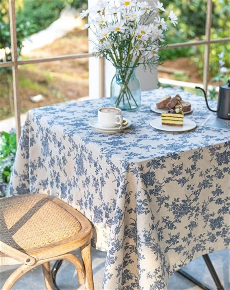 Custom Digital Printing Floral Rectangle Cotton Linen Tablecloth Home Kitchen Dining Table Cloth