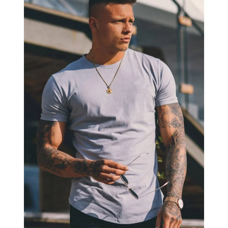 Men T-Shirt cotton spandex Fabric Fit slip side hem basic mens gym tshirt
