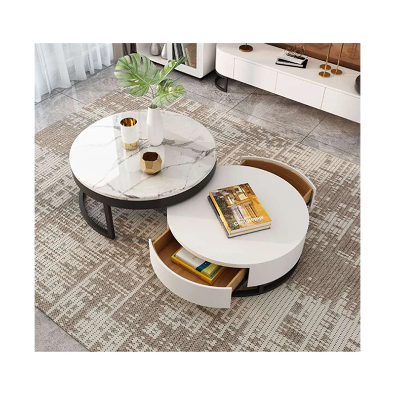 Glass Mirror Top Coffee Side Tables Cafe Table Modern Round High Gloss Corner Contemporary Gold And  Marble Table