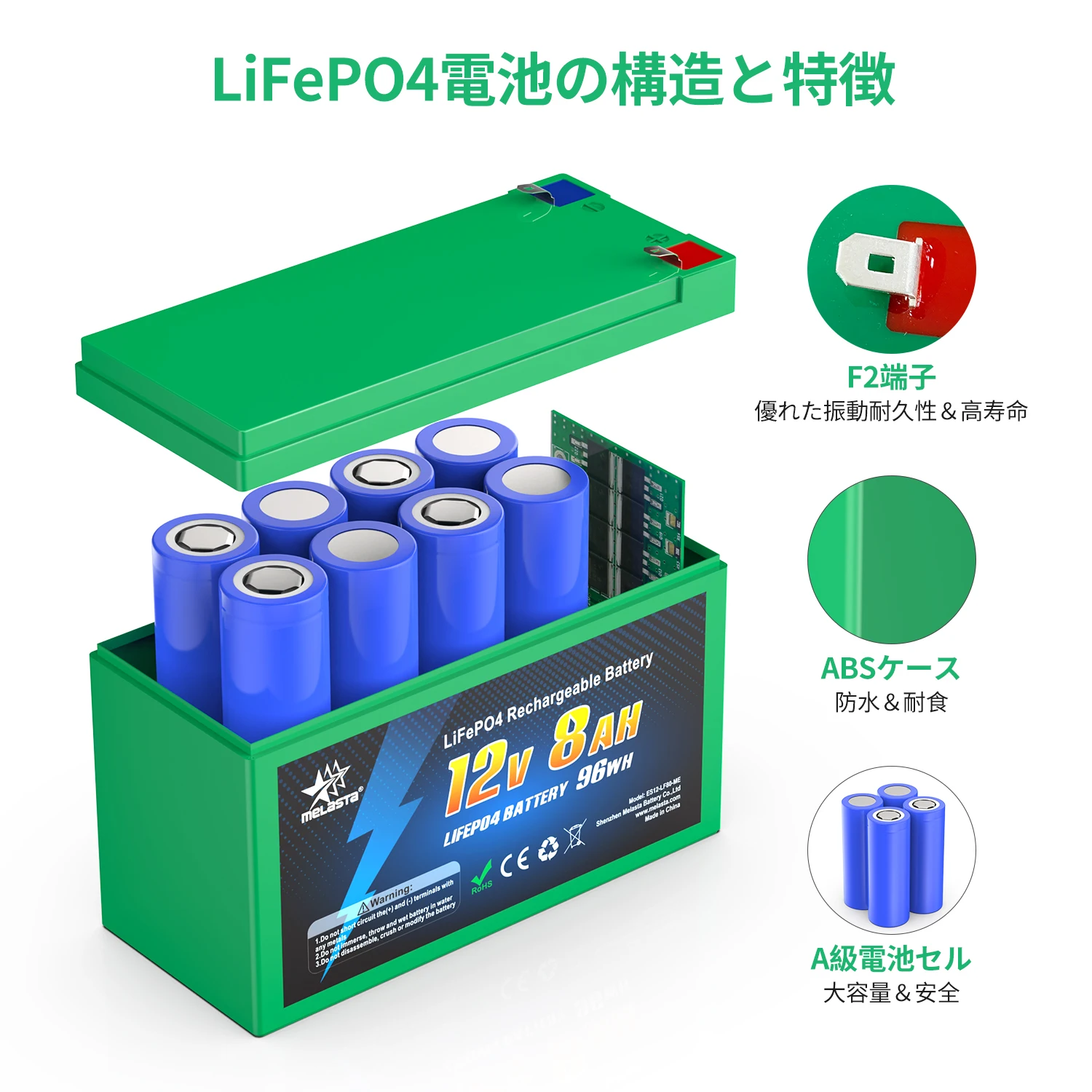 Melasta 12v 8ah 96wh Lithium Ion Battery Lifepo4 Battery Pack 12v Lithium Battery for Home Solar Panel Kits