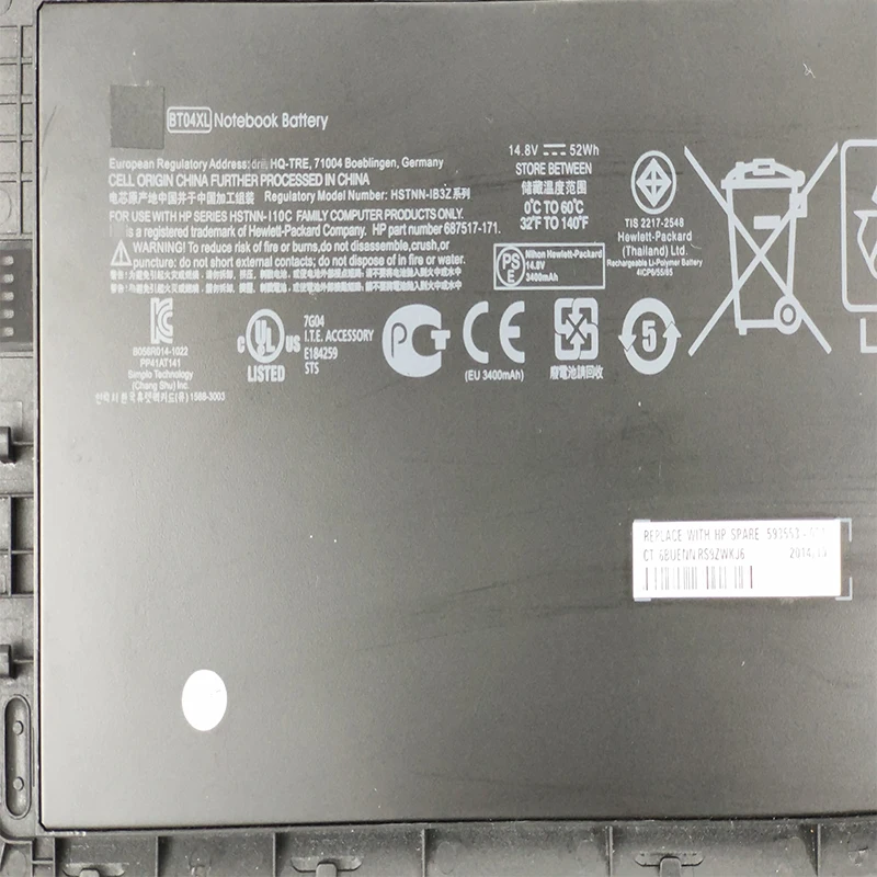 Thailand Best selling Original li-ion 52WH 14.8V 9470 9470M 9480m BA06XL For hp EliteBook laptop battery BT04XL