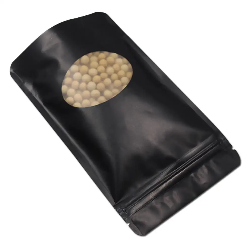 
Stand Up Matte Black Pure Aluminum Foil With Clear Window Food Storage Packaging Bag Zip Lock Grip Seal Pack Bag 