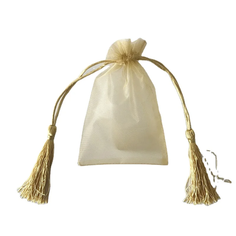 Custom Logo 4x6 Inches golden drawstring organza Perfume Bottle bags with tassels