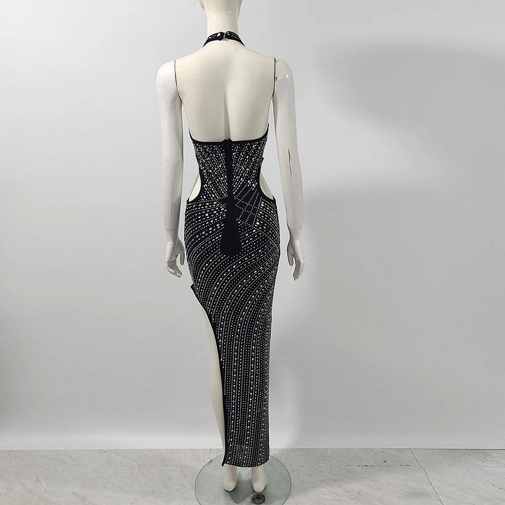 2024 new designer  women bodycon celebrity Evening Party  beading sexy club dress