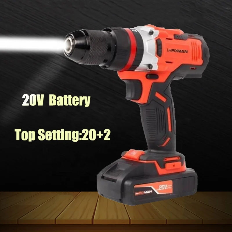 FIXMAN Professional 20V Power 2000mAh Lithium Battery Cordless Drill With LED Light