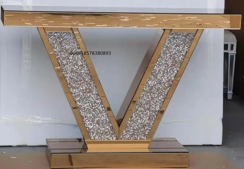 2022 Foshan Gude Wholesale Home Furniture Console Table With Mirror Modern Crushed Crystal Diamond Console Tables