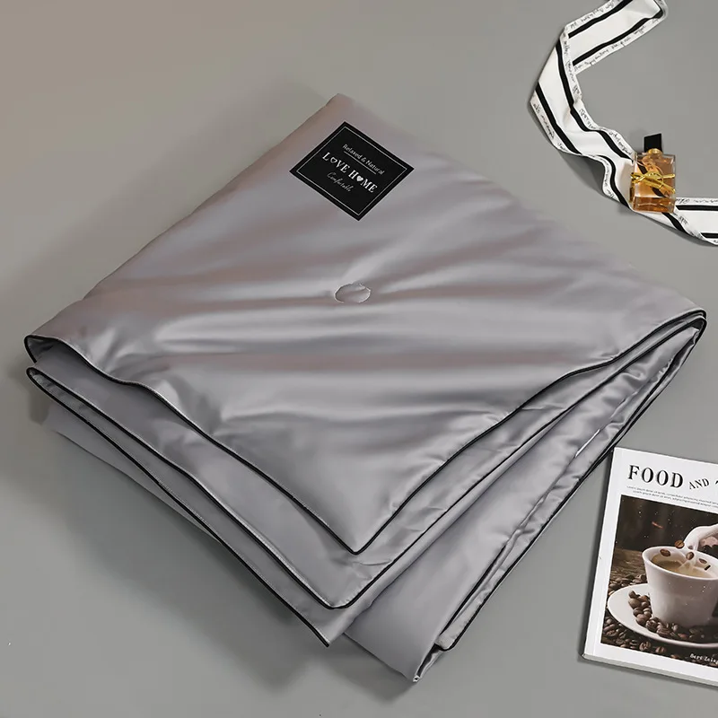 Fashion modern summer silk quilt solid color breathable polyester thin ice silk blanket duvet for home hotel