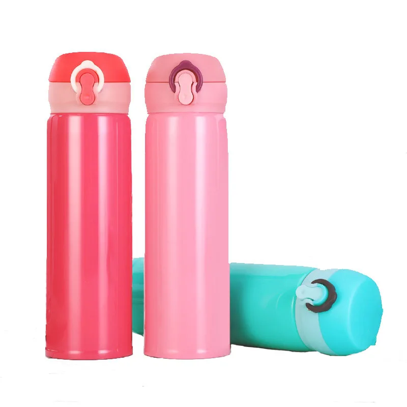 Sports vacuumed travel mug double-layer 500ml stainless steel wall airless water bottles with bounce cover