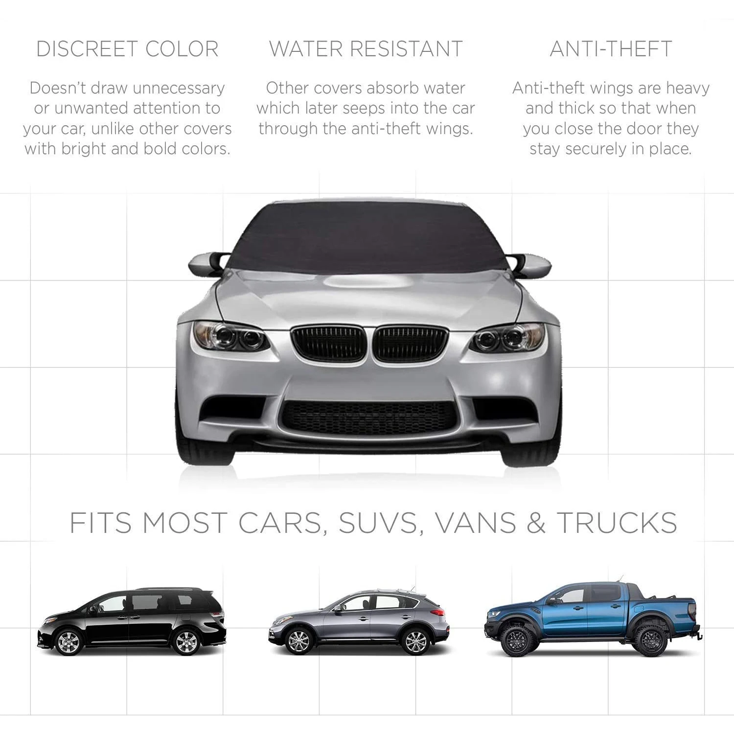 Windshield Snow Cover Ice Removal Wiper Visor Protector All Weather Winter Summer Auto Sun Shade for Cars Trucks Vans and SUV