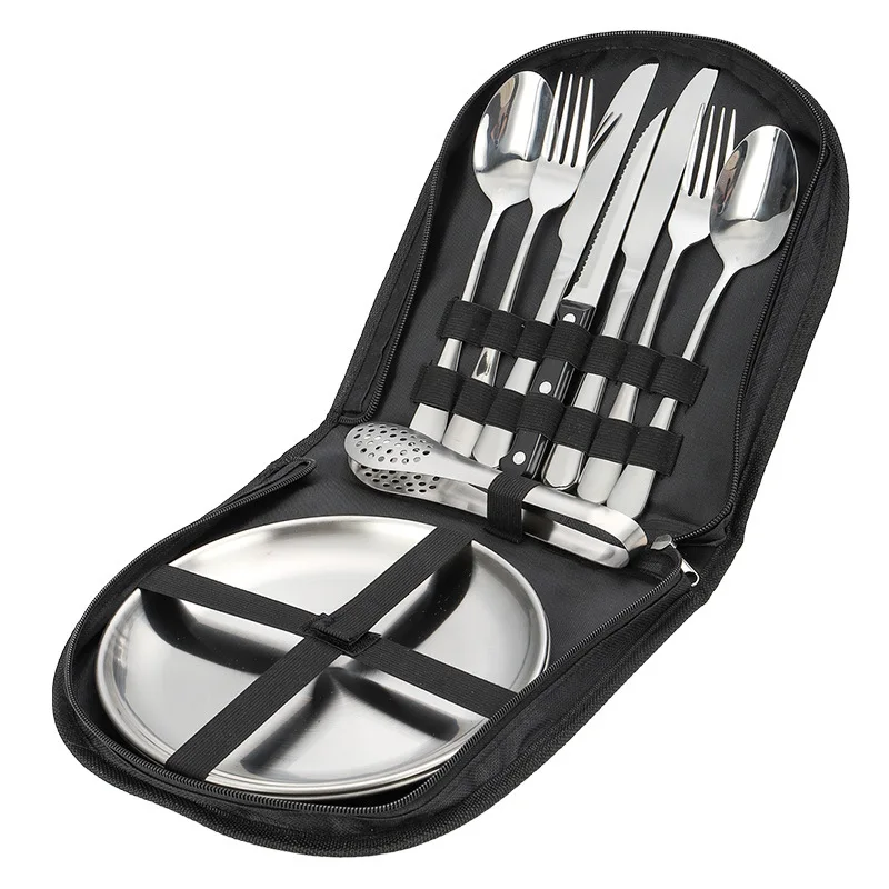 Amazon Hot Sell Picnic Season Outdoor Stainless Steel Tableware Set Carry-On Packaging Flatware for Party Outdoor Activities