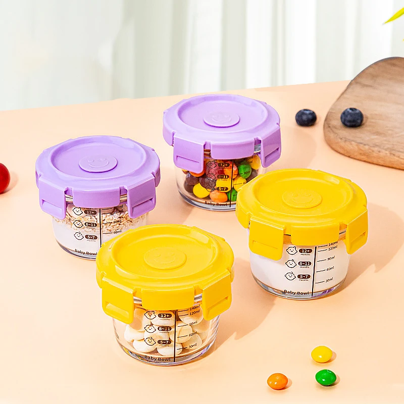 Mini 4oz Glass baby food storage container glass jar with leak proof airtight lid BPA free