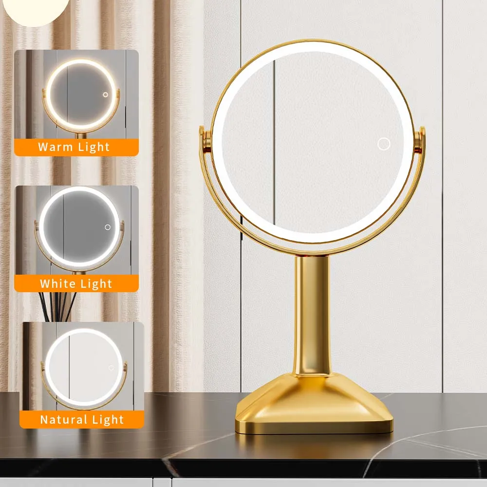 2024 New Design Custom Color Table Double Sided Round Vanity Mirror Desktop Lighted Magnifying Makeup Mirror Touch Screen