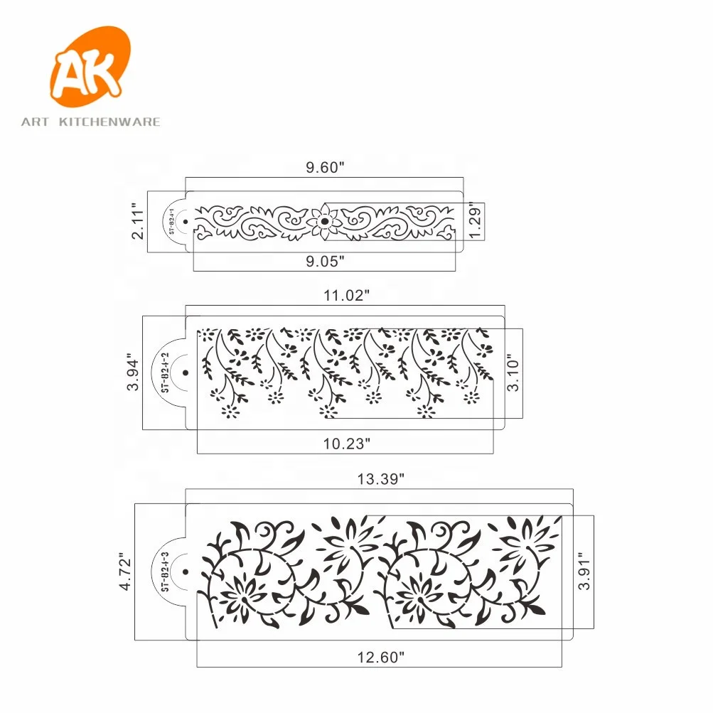 AK 3pcs Flower Cake Lace Stencils Set Custom Royal Icing Airbrush Craft stencil Plastic Drawing Template ST-824