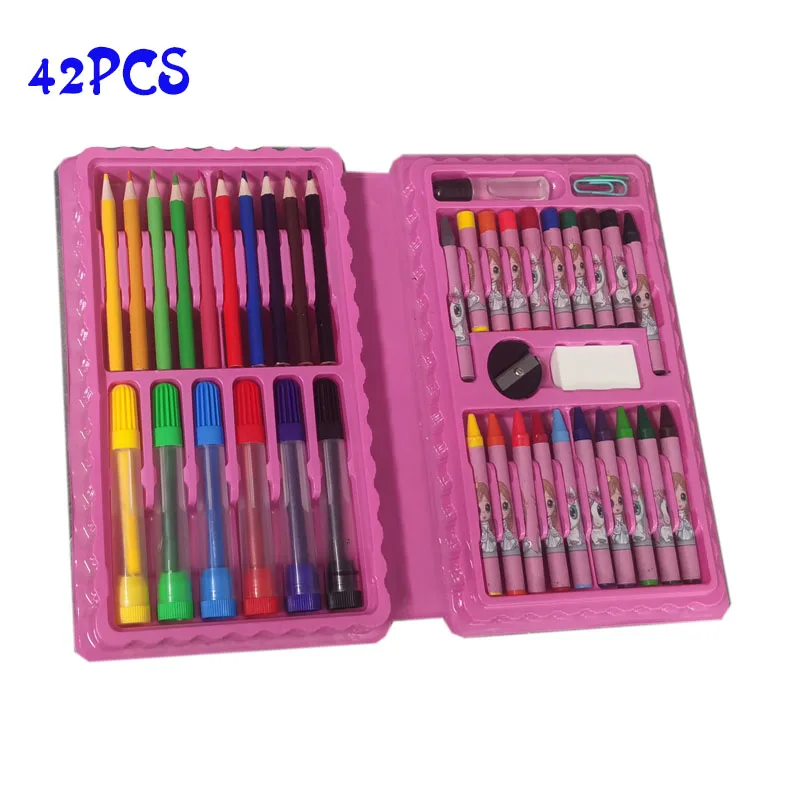 42pcs 42 Pieces Painting Drawing Deluxe Plastic Box Cover set de arte Colouring Set Kids Art Set for girls boys