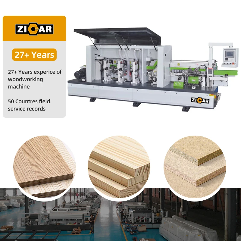 ZICAR high efficiency woodworking machine edgebander pvc woodworking machinery beveled 45 edge banding machine lowders