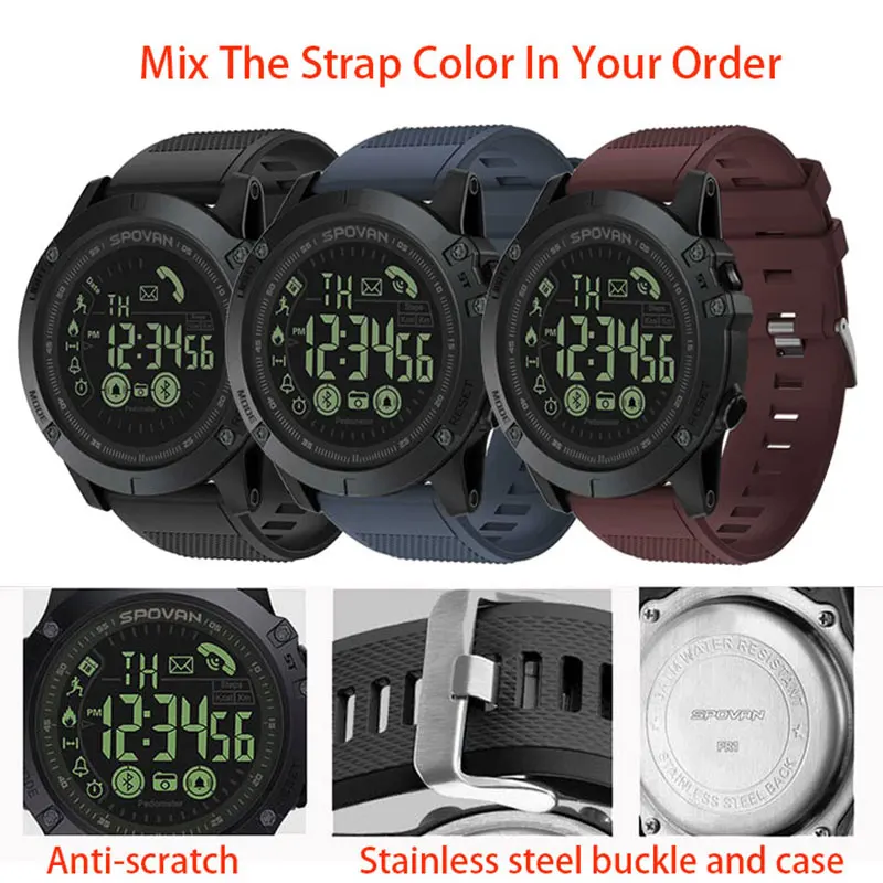 Spovan 5ATM Waterproof Fashion Sport Digital Smart Watch With Pedometer