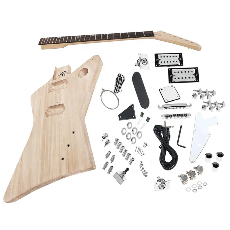 Custom made diy all solid Exp Style Electric Guitar Kit unfinished white guitar sets musical instrument